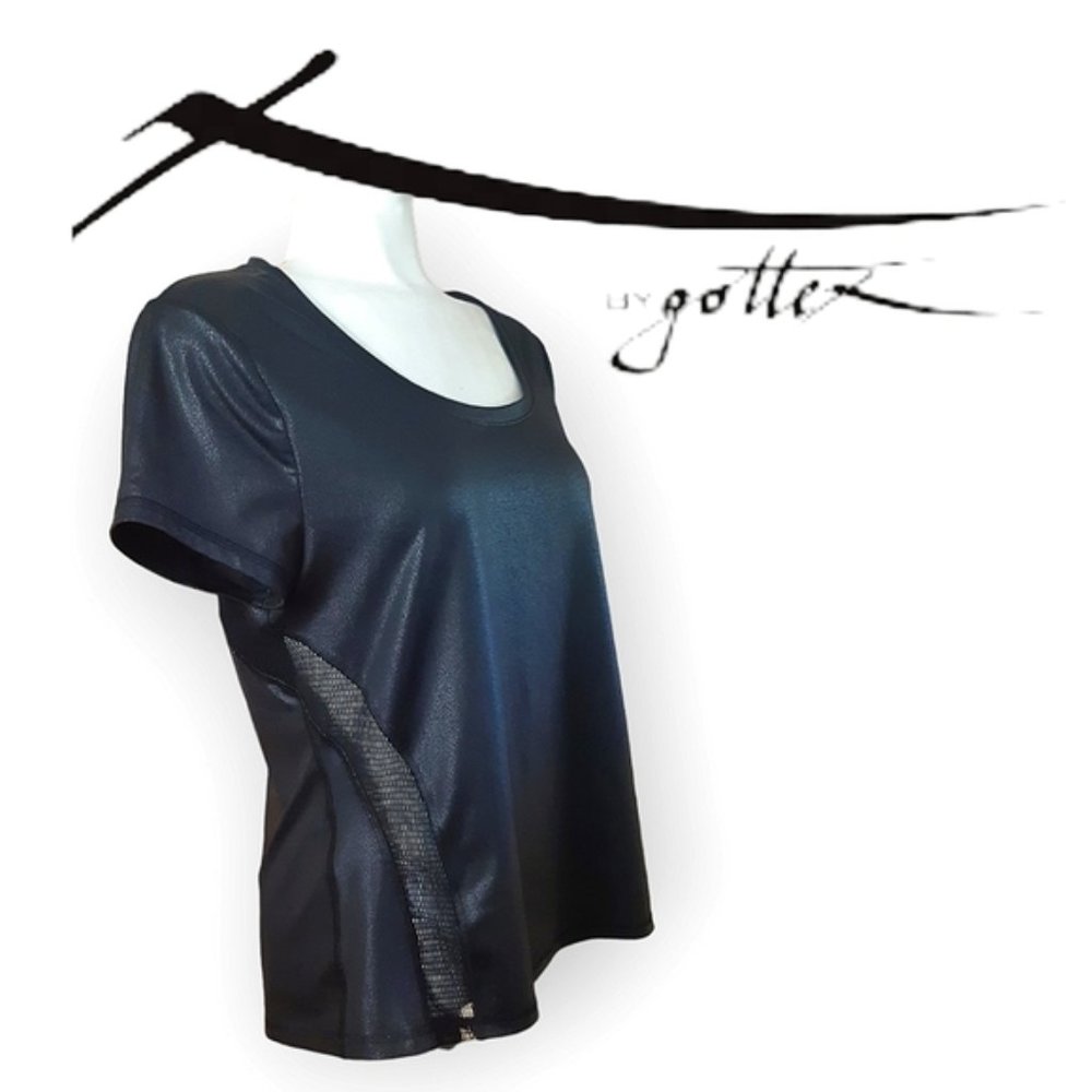 X by Gottex black mesh cutout short sleeve rash gaurd swim shirt Size large